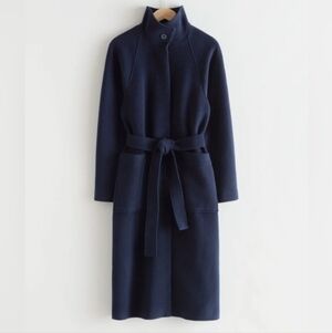 & OTHER STORIES Manteco Relaxed Belted Wool Coat Navy Size US 0